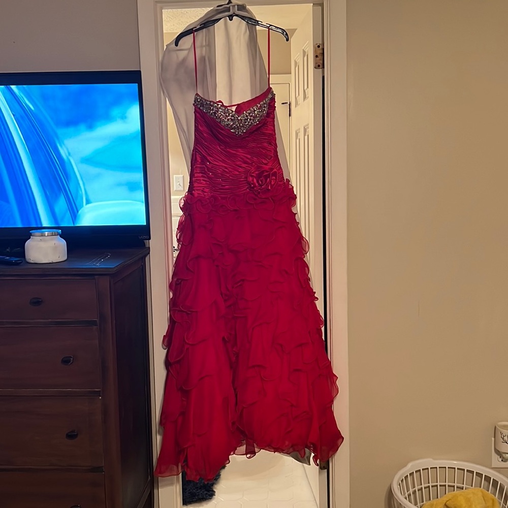 Fiesta brand red prom/pageant dress- size small. Worn once(like new)